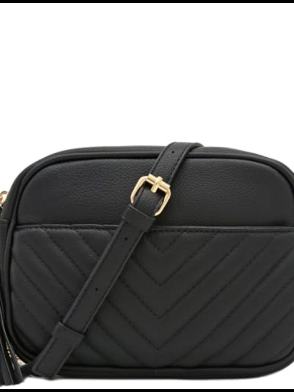 Chevron Quilted Faux Leather Crossbody Camera Bag Chain Strap Tassel